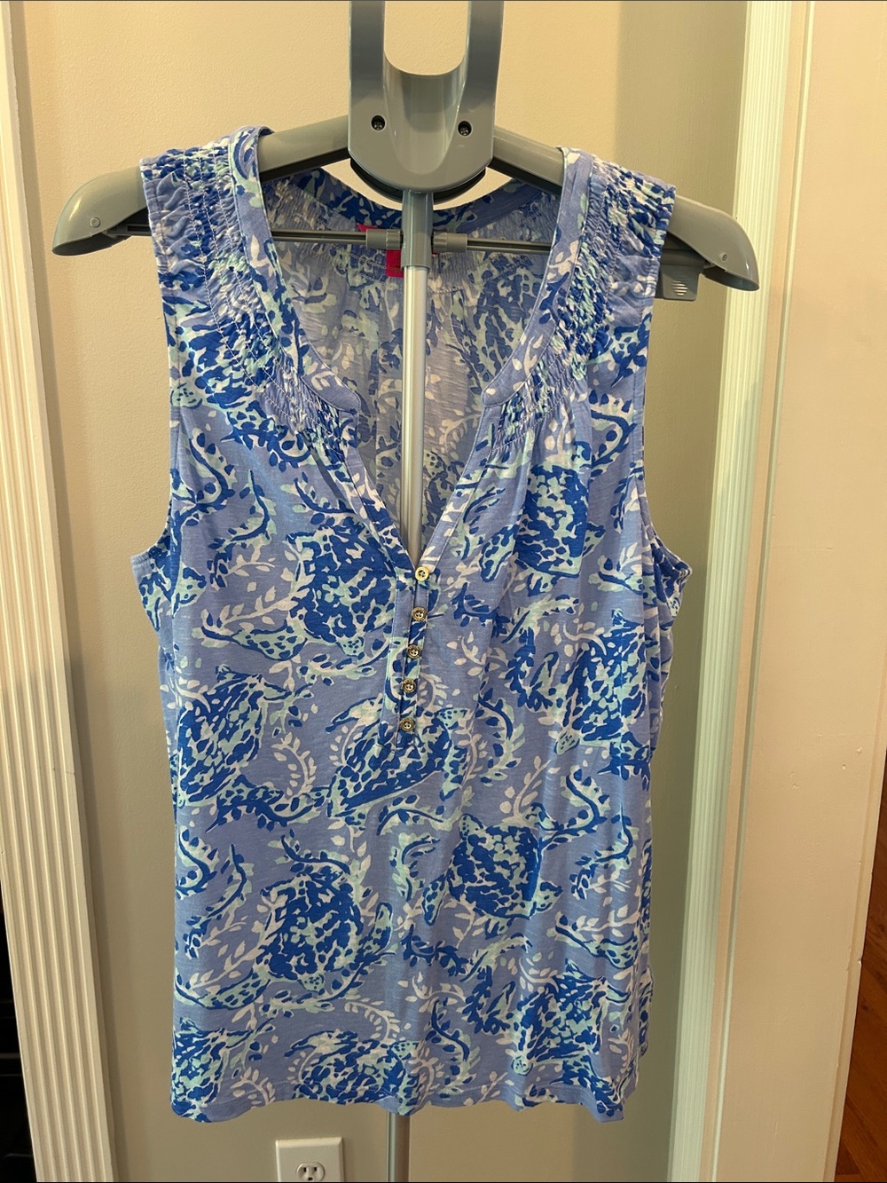 Lilly Pulitzer Blue Multi Floral Sleeveless Essie Tank